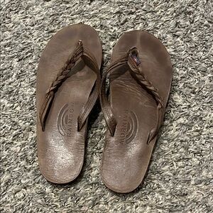 Rainbow Brown Leather Flip Flops